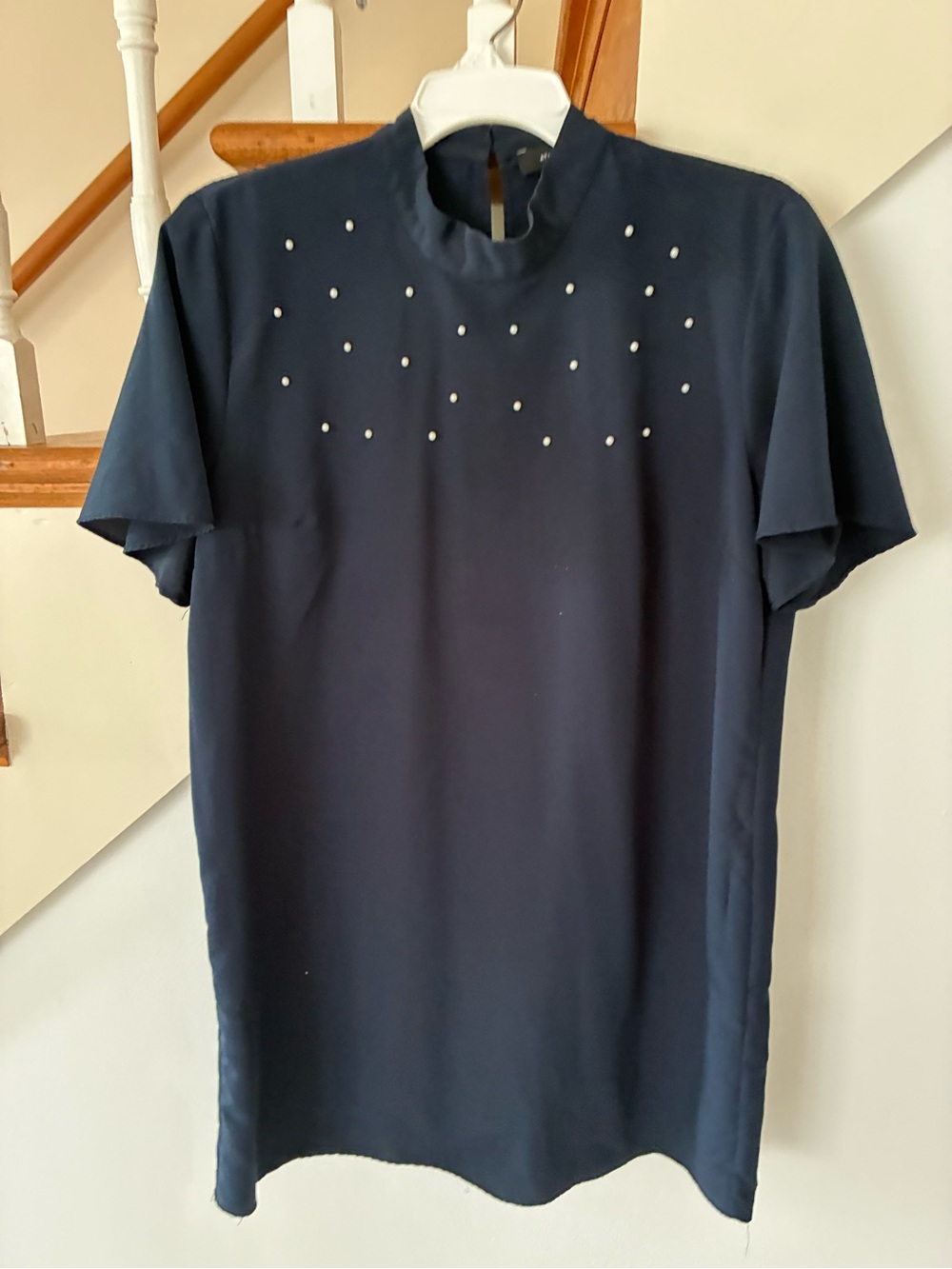 Atmosphere Navy Short Sleeve Top with Stud Accents